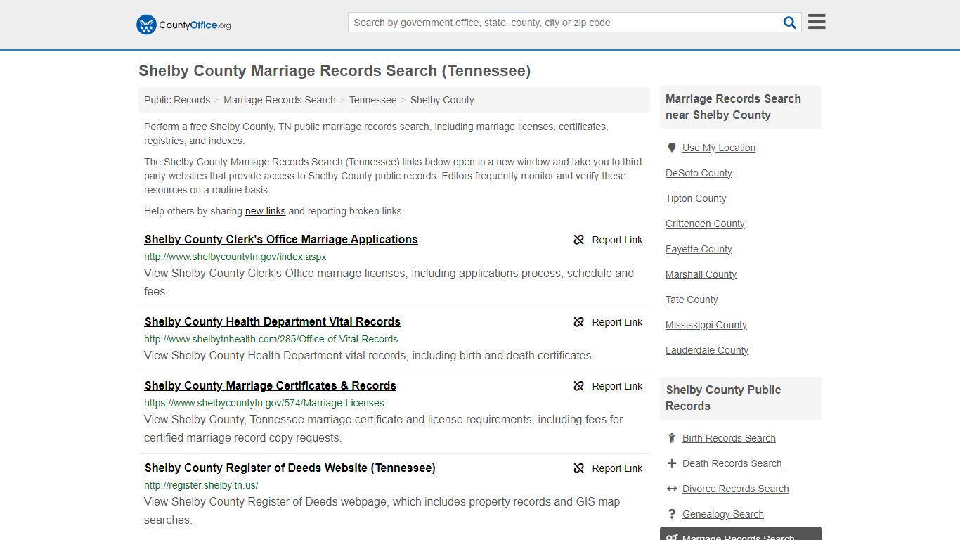 Shelby County Marriage Records Search (Tennessee) - County Office